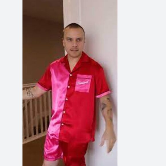 Chubbies Satin Dreamboat Pajama Short Sleeve Shirt Red Pink XL - Picture 2 of 6